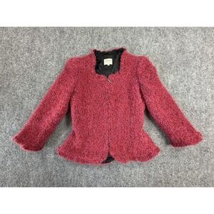 Armani Collezioni Blazer Womens 4 Red Boucle Wool Blend Peplum Lined Italy